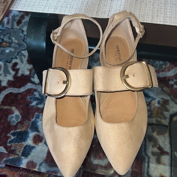 Christian Siriano Shoes - Christian Siriano Women’s Tan Suede Ankle Tie Wrap ,golden buckle 6.5/36